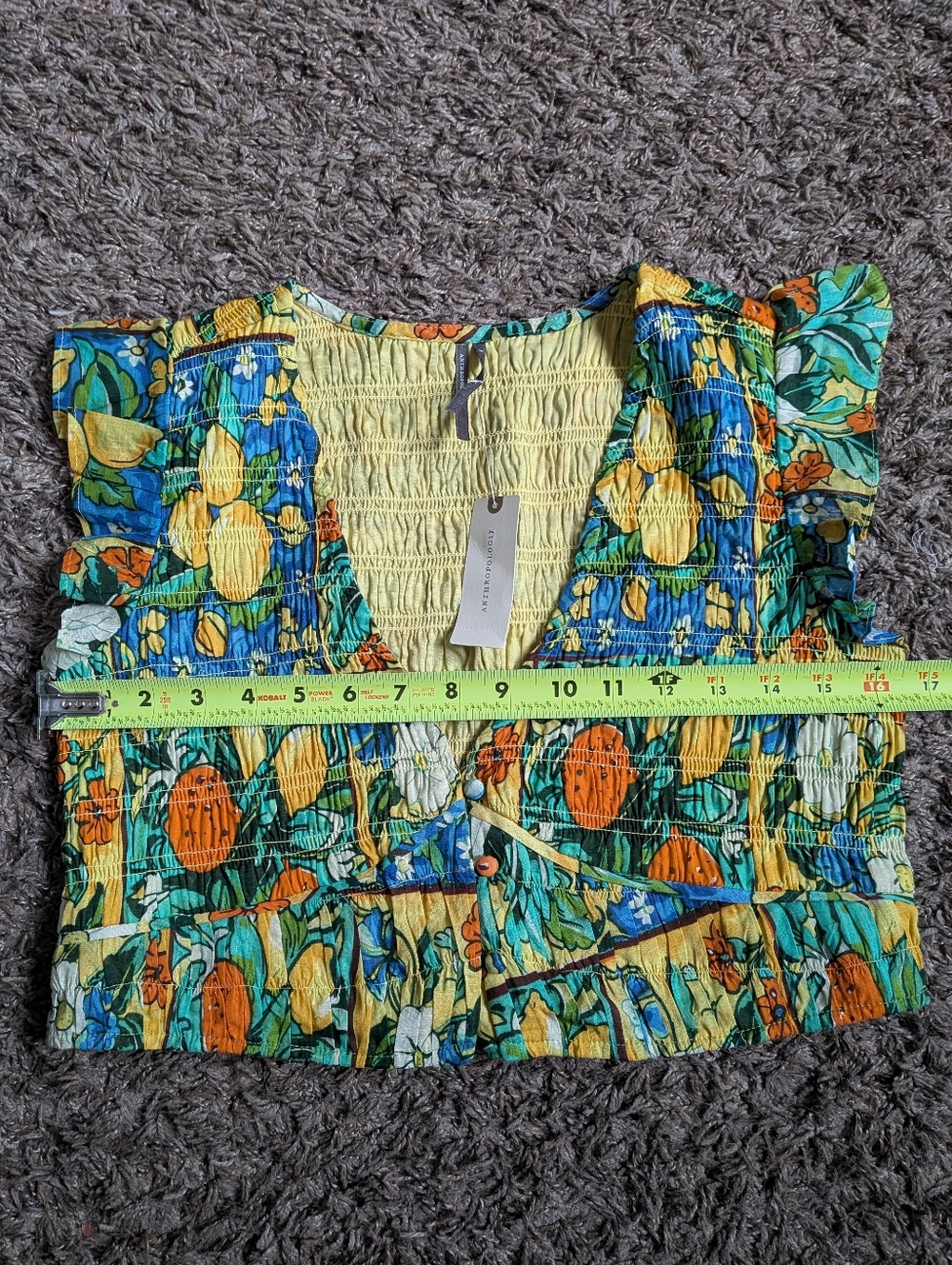 NWT Anthropologie Multicolor Peregrine Flutter Sleeve Buttoned Crop Top S - Picture 4 of 6